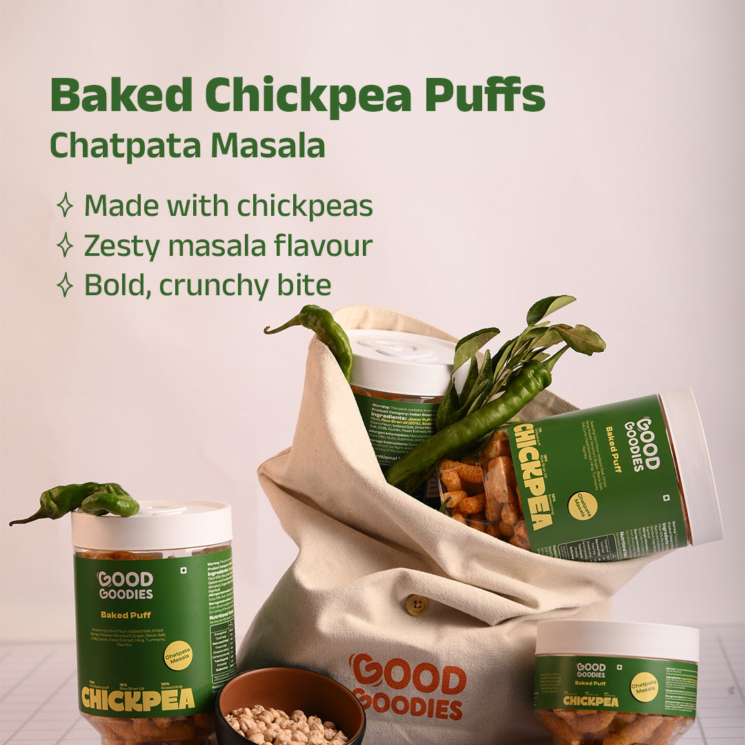 Baked Chickpea Puffs Chatpata Masala 125g | Baked Snack | No Maltodextrin | No Palm Oil | No Artificial Preservatives