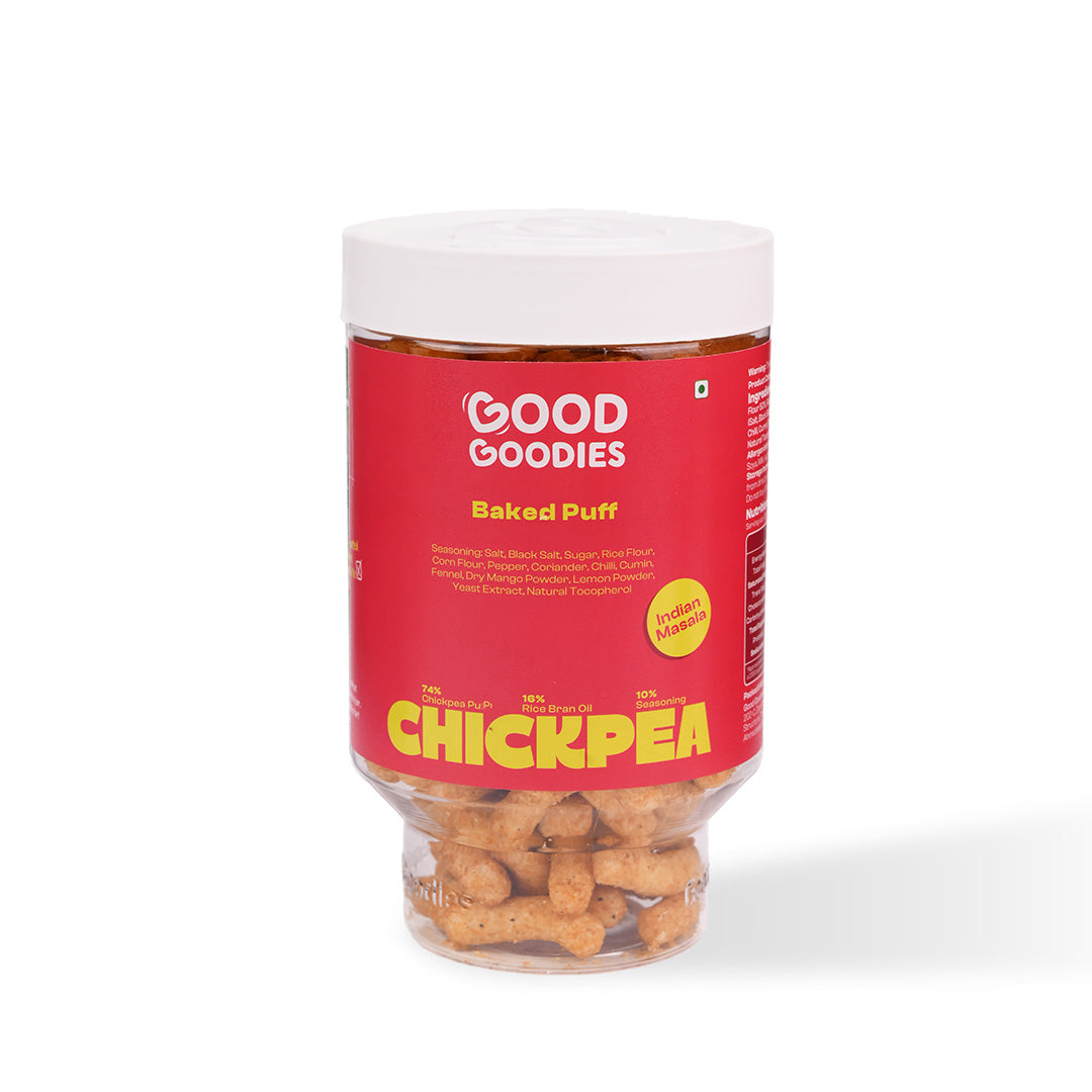 Baked Chickpea Puffs Indian Masala 125g | Baked Snack | No Maltodextrin | No Palm Oil | No Artificial Preservatives