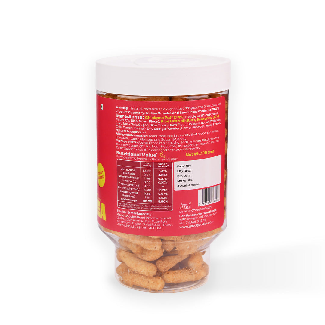 Baked Chickpea Puffs Indian Masala 125g | Baked Snack | No Maltodextrin | No Palm Oil | No Artificial Preservatives