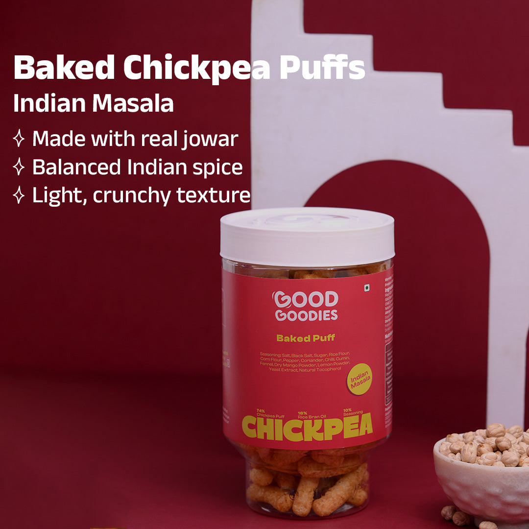 Baked Chickpea Puffs Indian Masala 125g | Baked Snack | No Maltodextrin | No Palm Oil | No Artificial Preservatives