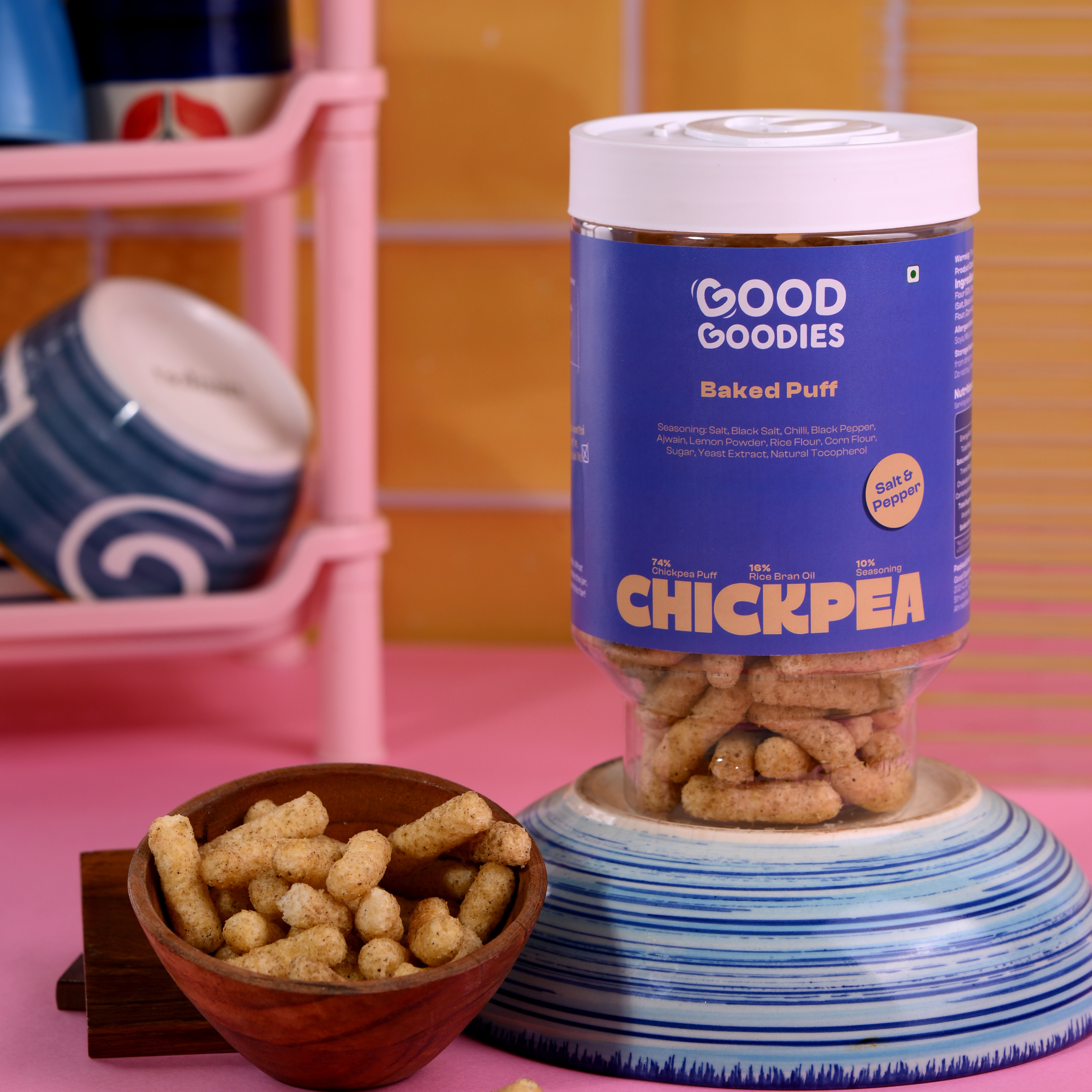 Baked Chickpea Puffs Salt & Pepper 125g | Baked Snack | No Maltodextrin | No Palm Oil | No Artificial Preservatives