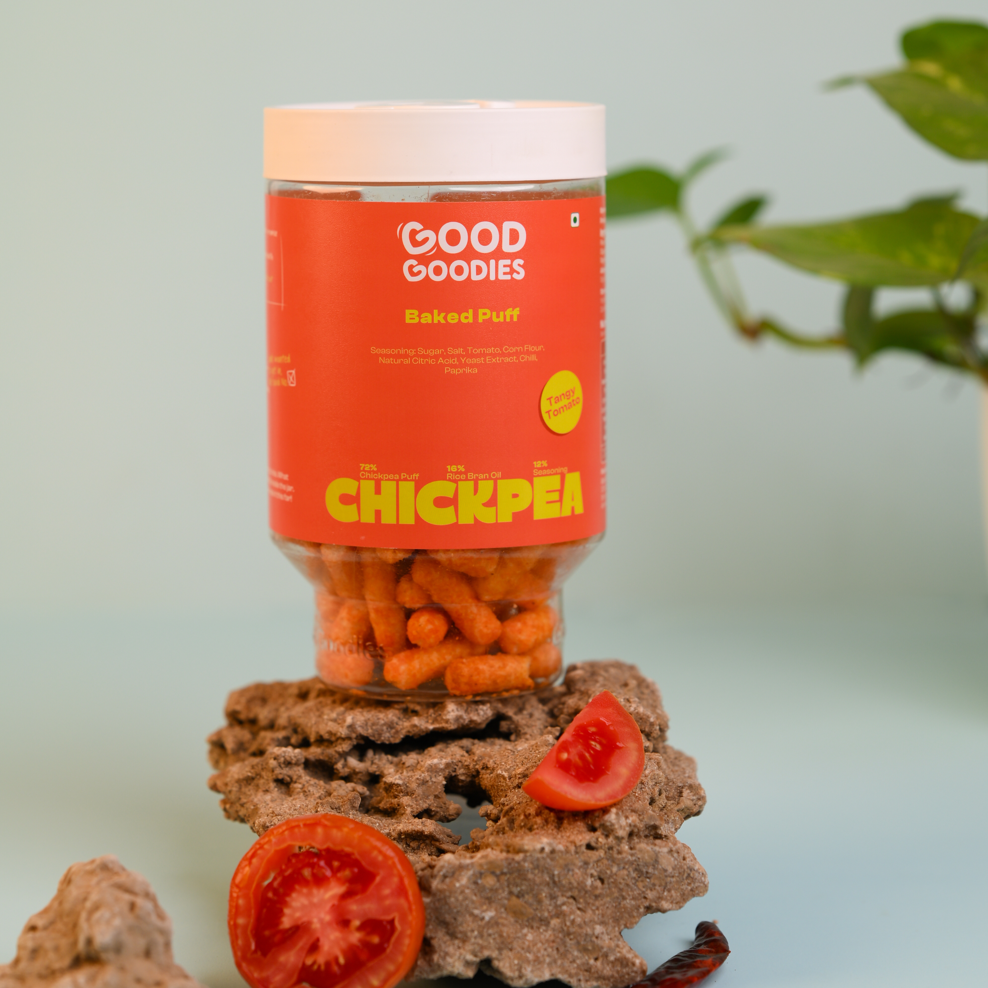 Baked Chickpea Puffs Tangy Tomato 125g | Baked Snack | No Maltodextrin | No Palm Oil | No Artificial Preservatives
