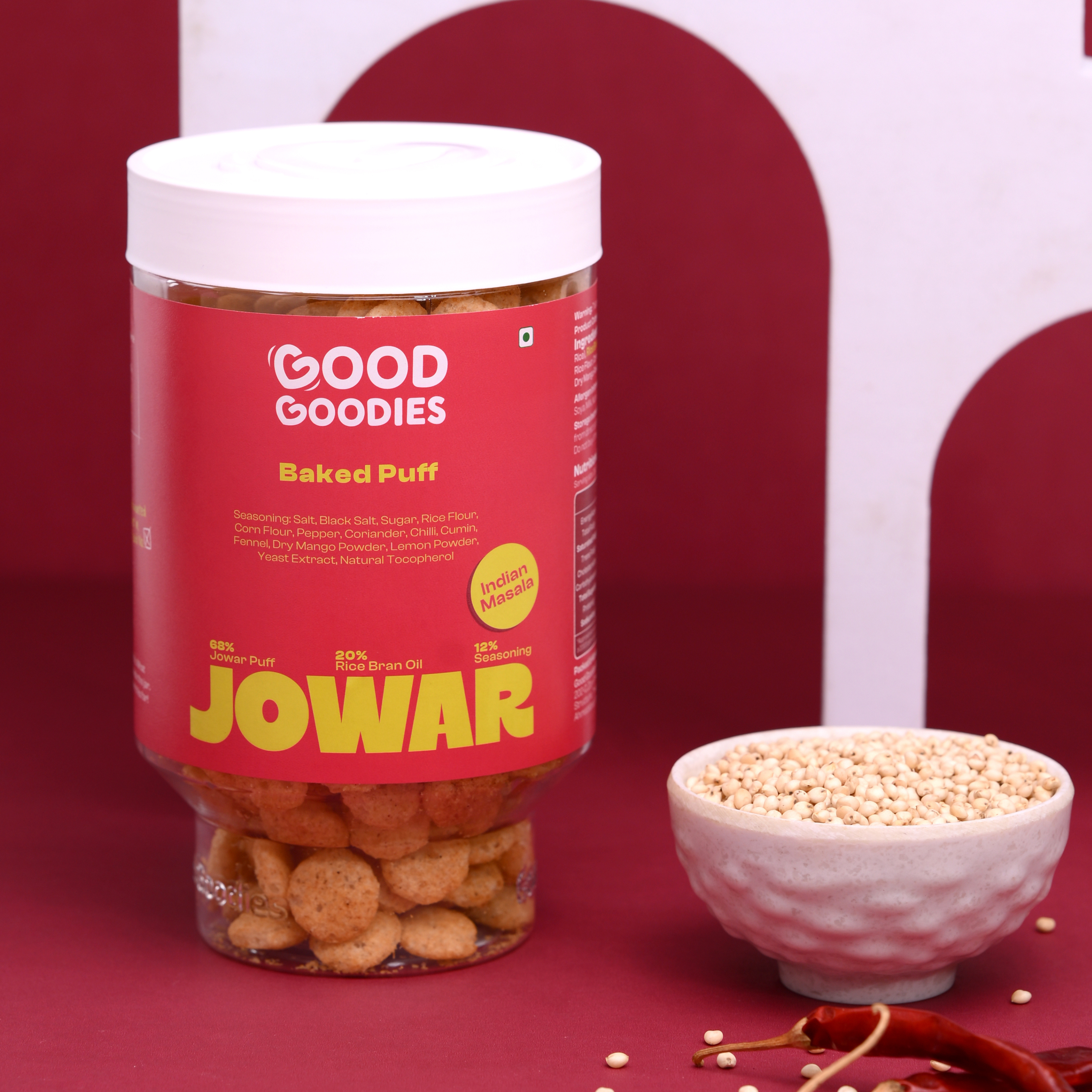 Baked Jowar Puffs Indian Masala 100g | Millet Snack | Baked Not Fried | No Maltodextrin | No Palm Oil | No Artificial Preservatives | Light Crunchy Puffs