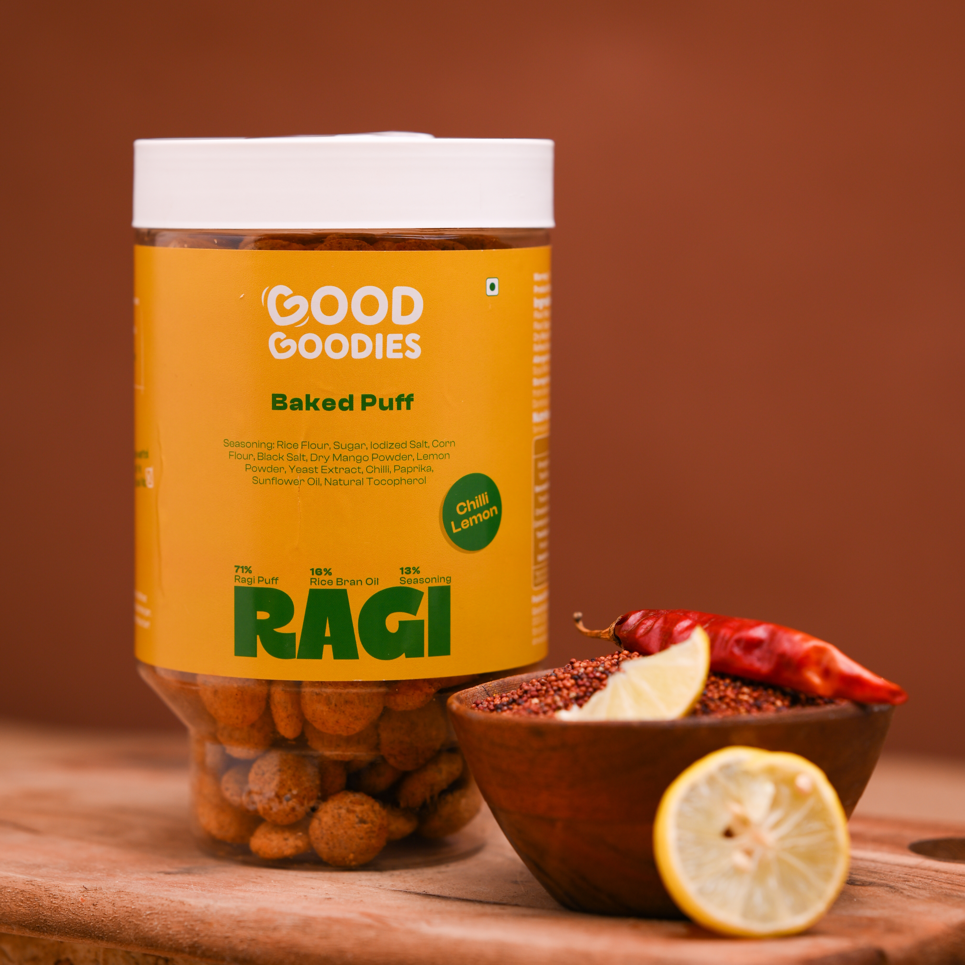 Baked Ragi Puffs Chili Lemon 100g | Millet Snack | Baked Not Fried | No Maltodextrin | No Palm Oil | No Artificial Preservatives