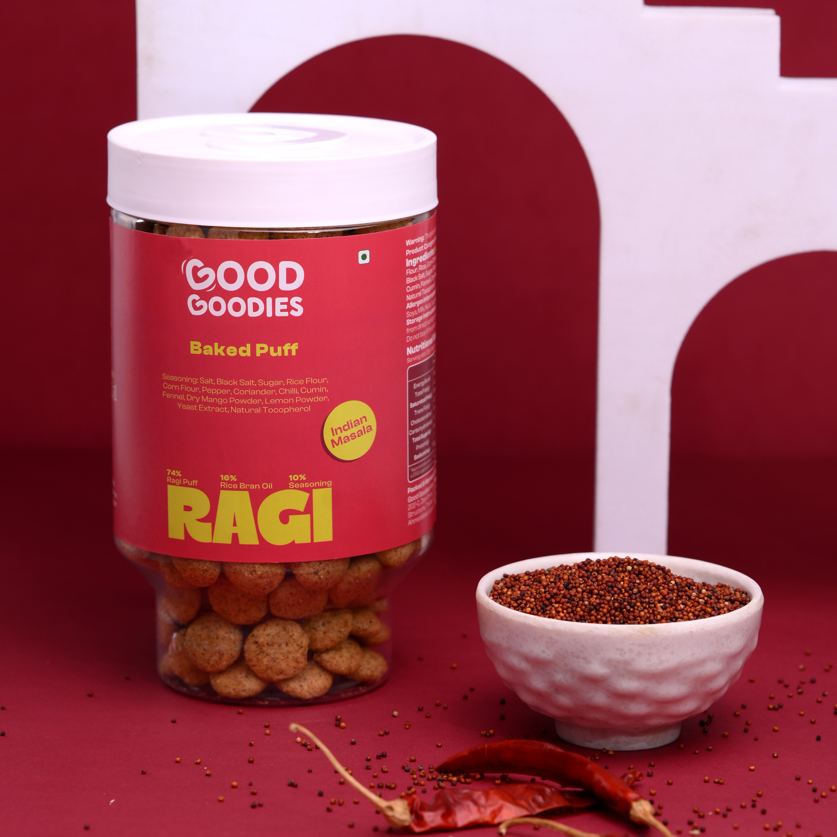 Baked Ragi Puffs Indian Masala 100g | Millet Snack | Baked Not Fried | No Maltodextrin | No Palm Oil | No Artificial Preservatives