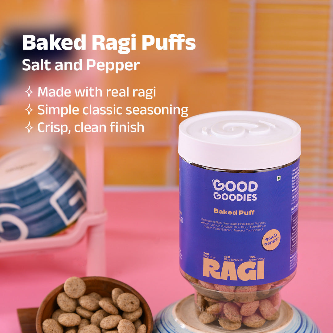 Baked Ragi Puffs Salt & Pepper Benefits