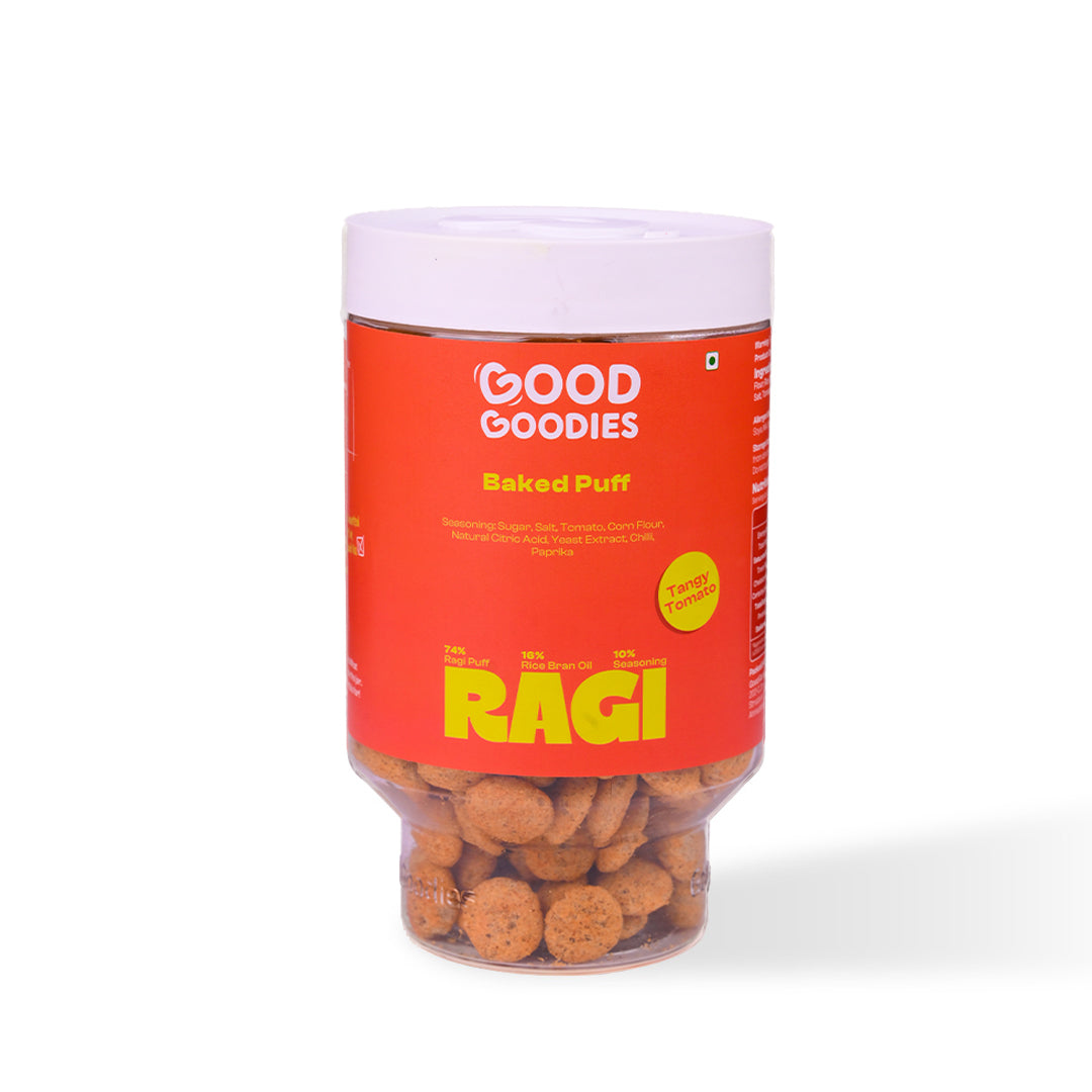 Baked Ragi Puffs Tangy Tomato 100g | Millet Snack | Baked Not Fried | No Maltodextrin | No Palm Oil | No Artificial Preservatives