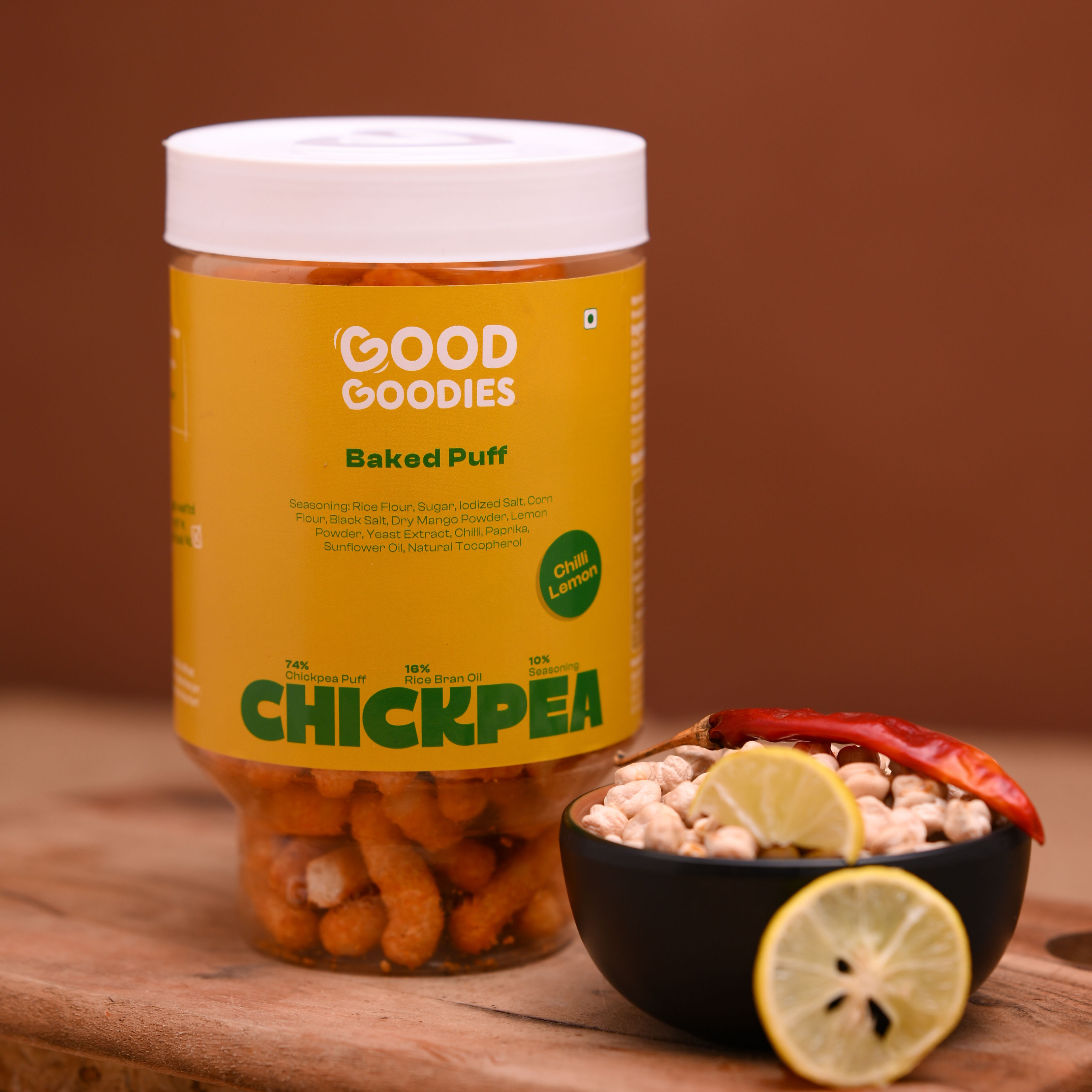 Baked Chickpea Puffs Chili Lemon 125g | Baked Snack | No Maltodextrin | No Palm Oil | No Artificial Preservatives