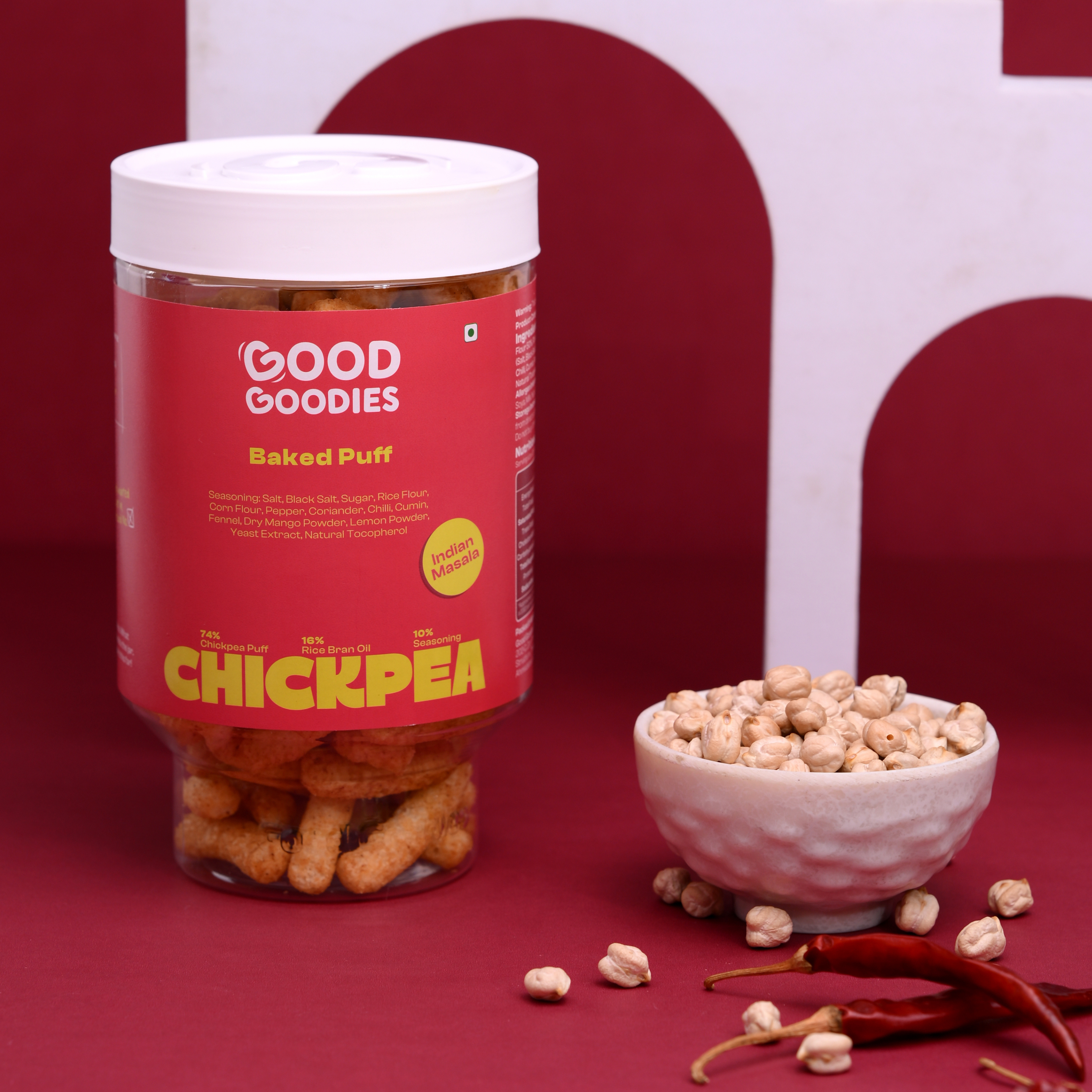 Baked Chickpea Puffs Indian Masala 125g | Baked Snack | No Maltodextrin | No Palm Oil | No Artificial Preservatives