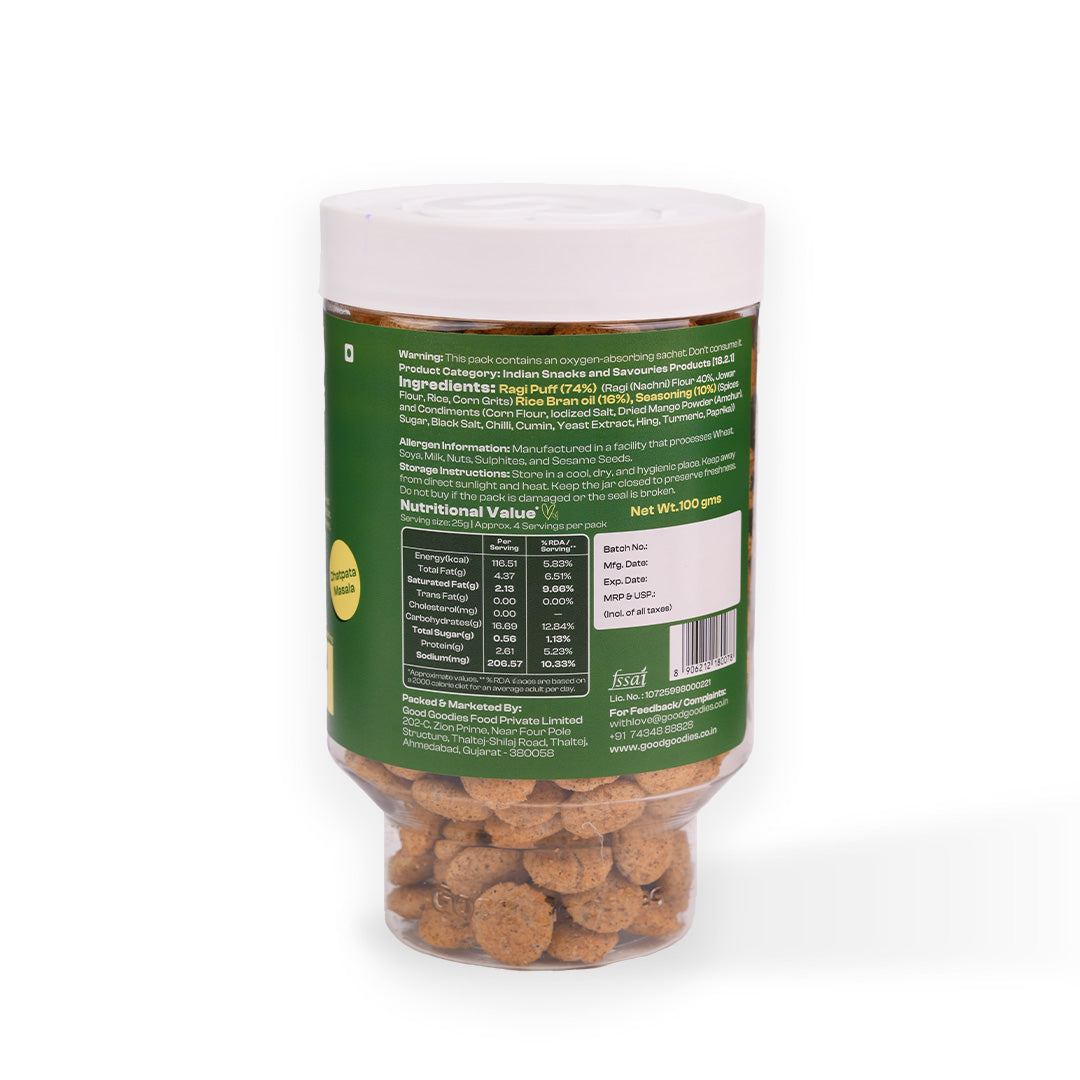 Baked Ragi Puffs Chatpata Masala 100g | Millet Snack | Baked Not Fried | No Maltodextrin | No Palm Oil | No Artificial Preservatives