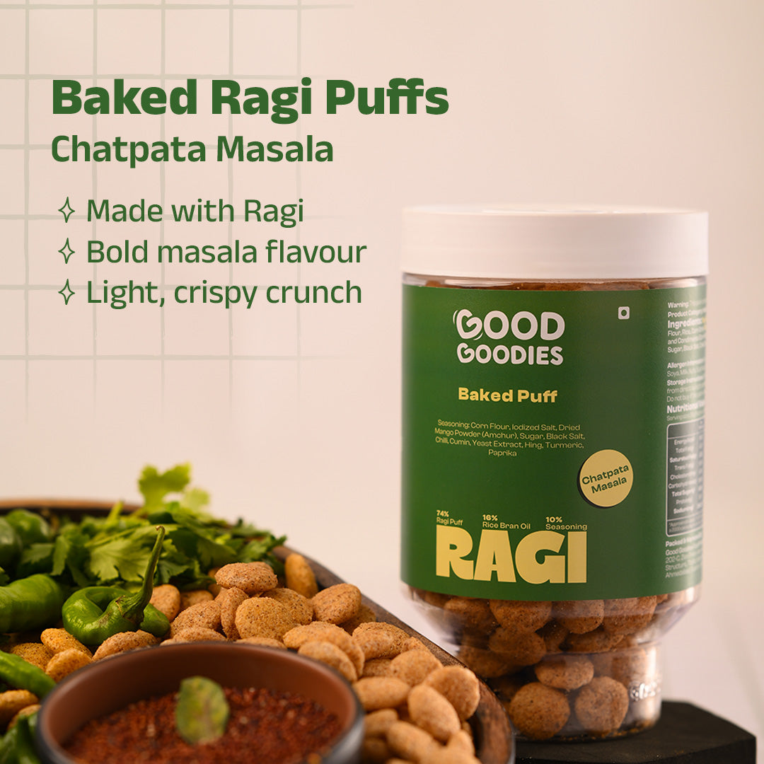 Baked Ragi Puffs Chatpata Masala 100g | Millet Snack | Baked Not Fried | No Maltodextrin | No Palm Oil | No Artificial Preservatives