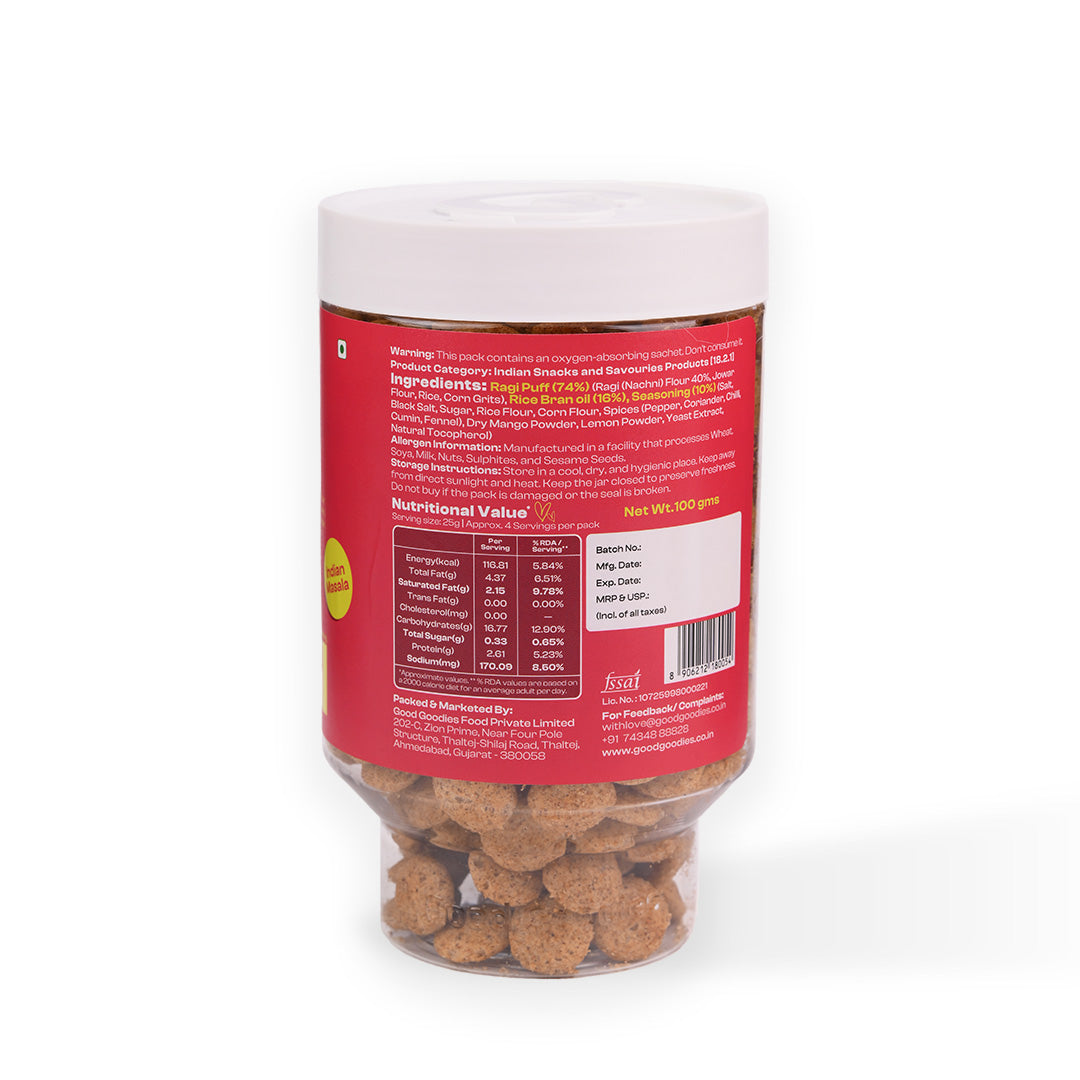 Baked Ragi Puffs Indian Masala 100g | Millet Snack | Baked Not Fried | No Maltodextrin | No Palm Oil | No Artificial Preservatives