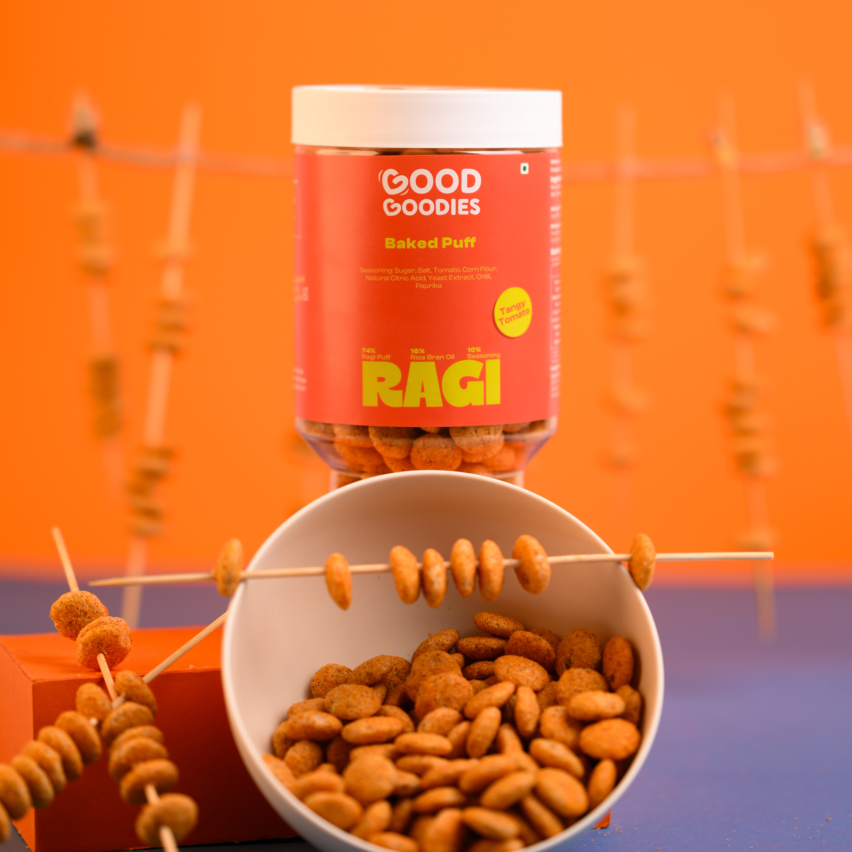 Baked Ragi Puffs Tangy Tomato 100g | Millet Snack | Baked Not Fried | No Maltodextrin | No Palm Oil | No Artificial Preservatives