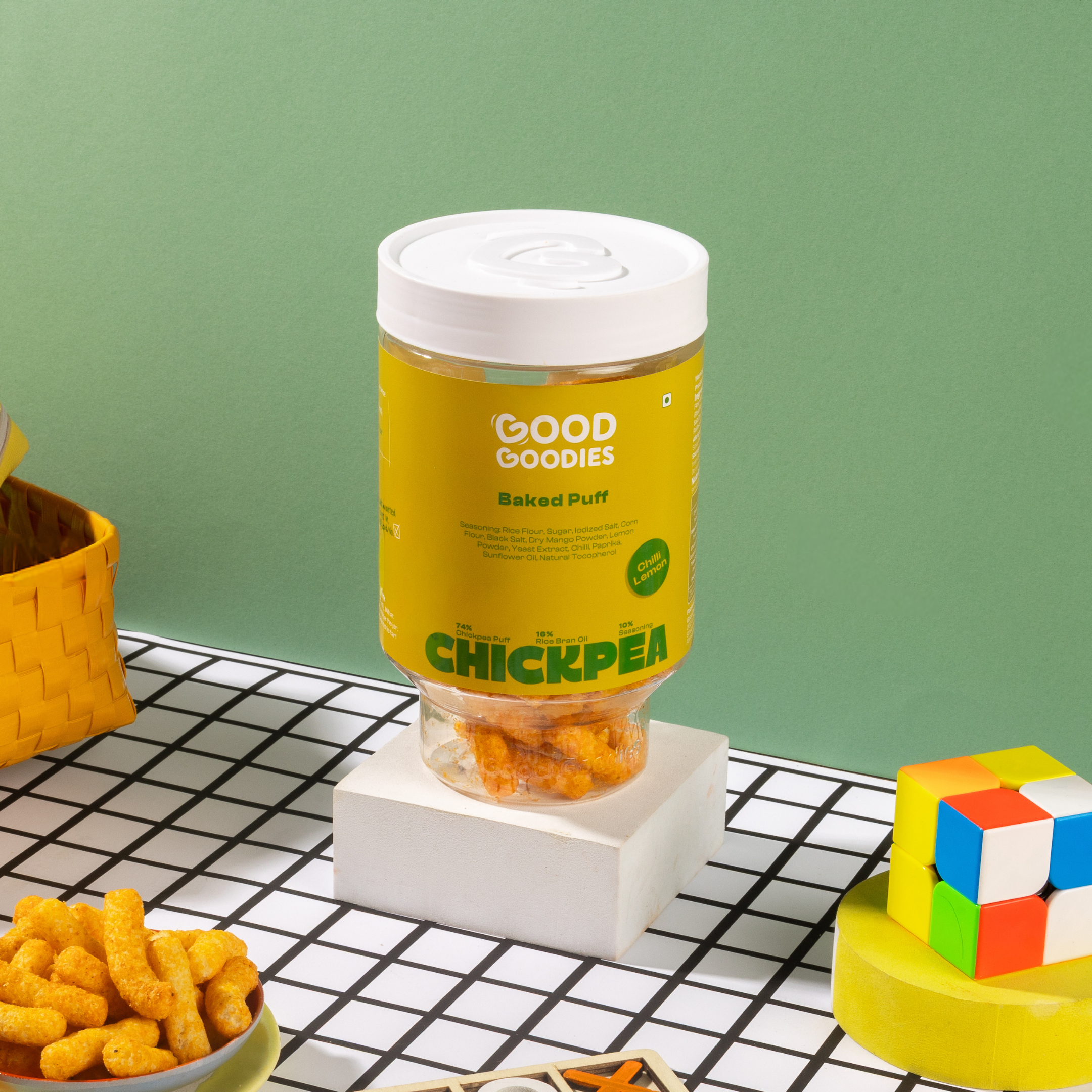 Baked Chickpea Puffs Chili Lemon 125g | Baked Snack | No Maltodextrin | No Palm Oil | No Artificial Preservatives