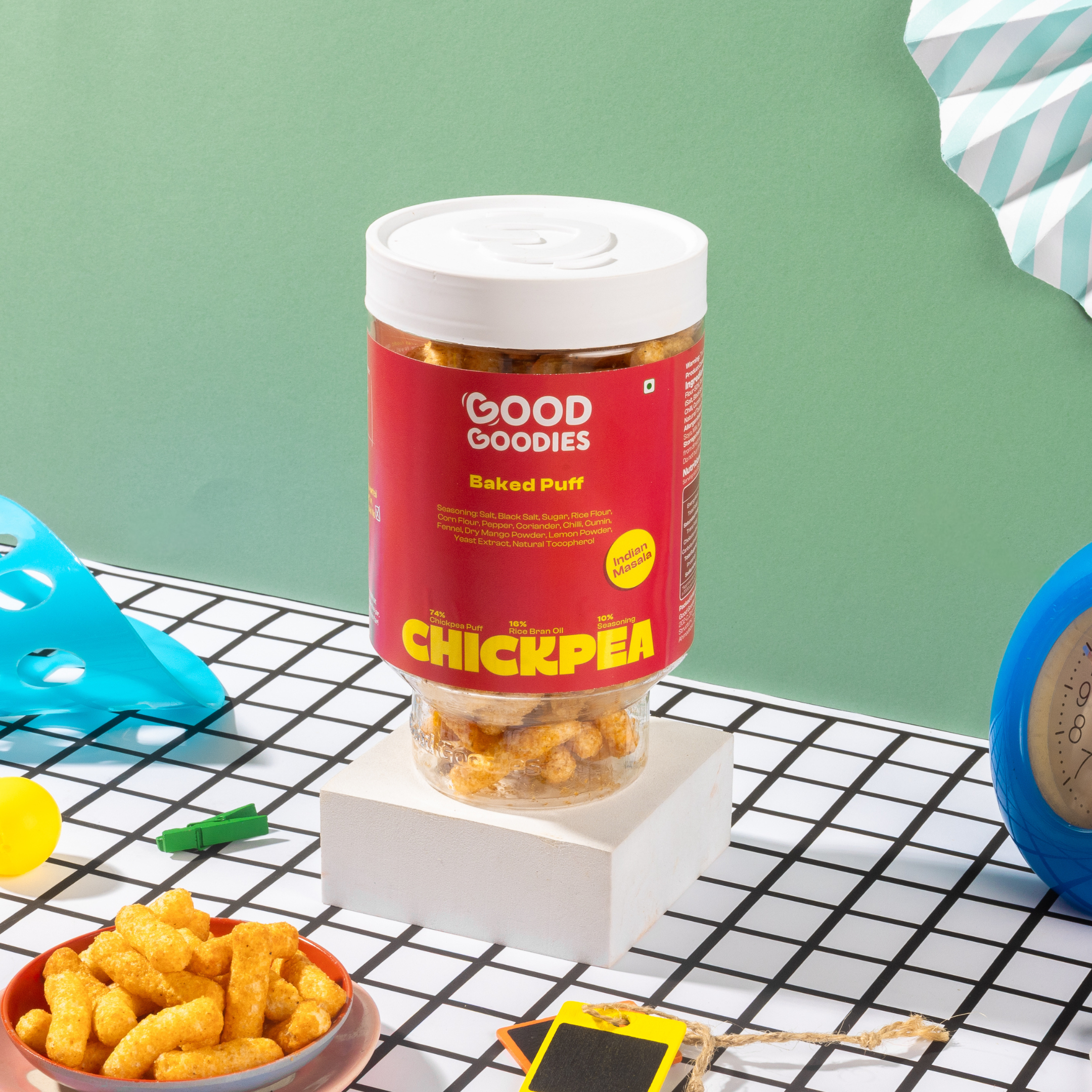 Baked Chickpea Puffs Indian Masala 125g | Baked Snack | No Maltodextrin | No Palm Oil | No Artificial Preservatives